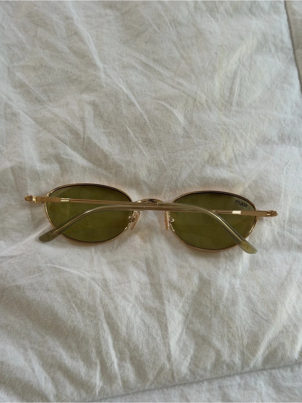 Reality eyewear Oval Gold Frame Sunglasses with Olive Green Lenses promise land